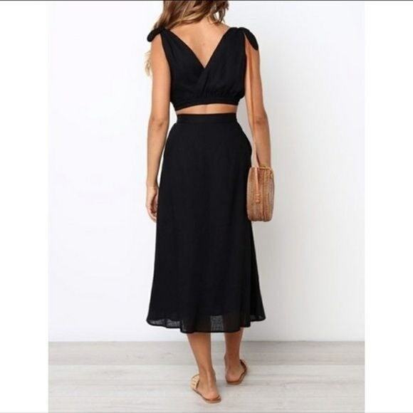 Black Midi Skirt & Crop Top Set by Laklook Size L NWT 2 Piece Outfit - Picture 4 of 11